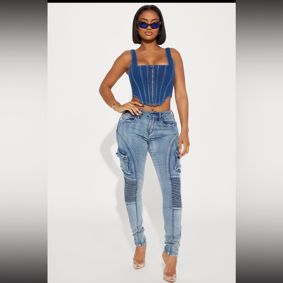 Denim - Venezia Stretch Moto Skinny Jean - Medium Wash